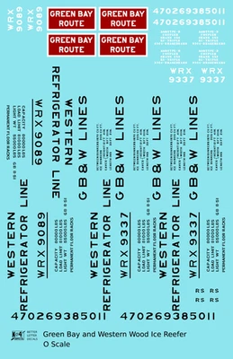 K4 O Scale Decals Green Bay and Western Wood Ice Reefer Black and Red - Image 1 of 3