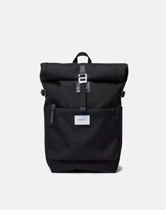 Mochila con tapa enrollable Sandqvist Ilon, negra con mochila de cuero PVP £125 - Imagen 1 de 3