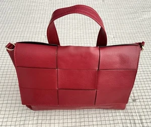 Anna Paola Handbag Red Leather Woven Shoulder Bag Made In Italy Purse $299.95 - Picture 1 of 17