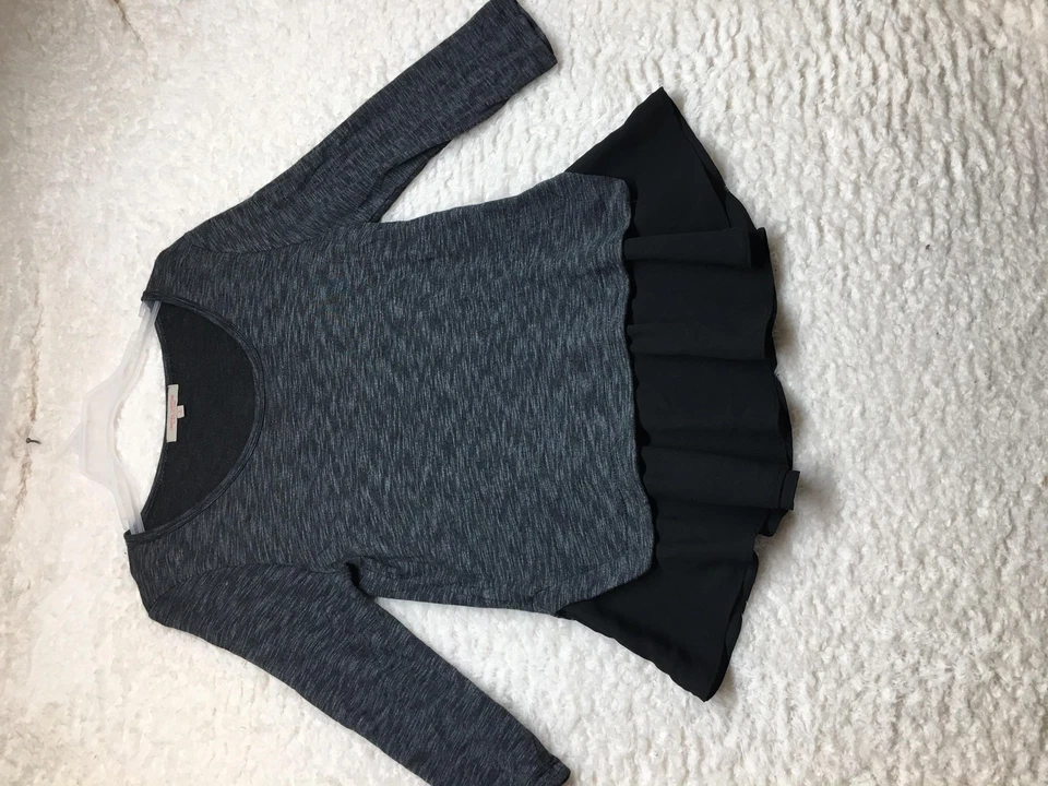 Casual Couture Dress Womens Large Gray Black Long Sleeve Knit Ruffle Hem Layered - Image 1 of 4