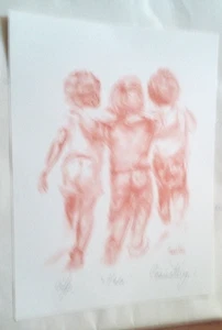 Connie King signierte Künstlerin "Kumpels" limitierte Auflage Lithographie 9x12 - Bild 1 von 5