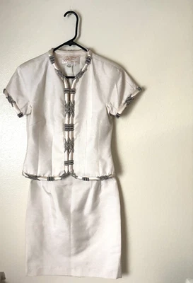 Vintage Ricki Freeman for TJ Nites 100% Silk Suit Ivory Embellished Pearls Sz 4 - Image 1 of 4