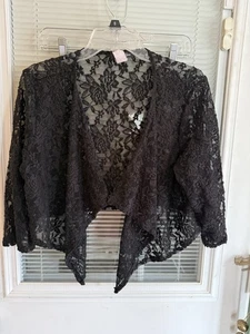 Michelle Lynn Shrug Cardi Cape Jacket Lace Black Whimsigoth Open Front Flowy 2X - Picture 1 of 6