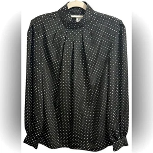 Blusa Yves St. Clair Años 80 Mujer M Negra Blanca Lunares Cuello Alto Manga Abullonada - Imagen 1 de 13
