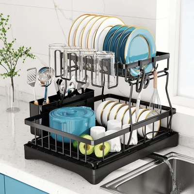 Dish Drying Rack, 2 Tier Dish Racks for Kitchen Counter, Large Stainless Steel K - image 1 of 4