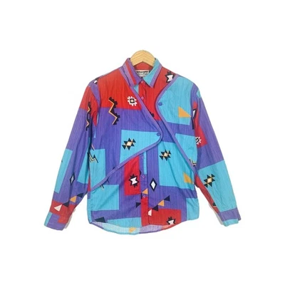 Vtg 90s Wrangler Shirt Women’s Cross Yoke Assymetric Colorful Western M Cotton - Image 1 of 4