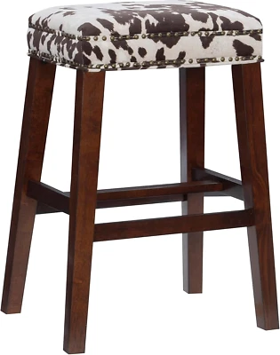 Harlow Brown Cow Print Backless Barstool by - Image 1 of 4
