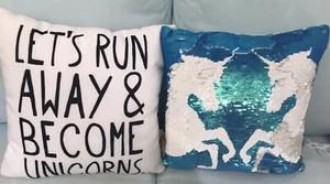 2 Unicorn 🦄 Pillows - 1 Saying, 1 Sequin Image * Great Gift For Kids & Teens * - Picture 1 of 4