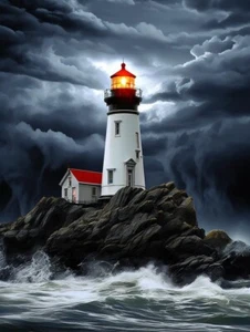 5D Diamond Craft Painting Kits Lighthouse Diamond Gem Art Kits round Full Drill - Picture 1 of 7