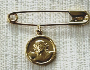 MILOR Italy 14K Gold Safety Pin With Jesus Mary Charm 1.5 Grams - Picture 1 of 5
