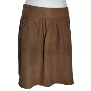Genuine Brown Suede Leather A-line Short Mini Skirt w/ Pockets Size 10 Western - Picture 1 of 7