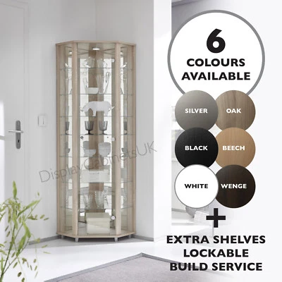 HOME Corner Glass Cabinet Unit Display - IN 6 Colours From DISPLAYCABINETSUK