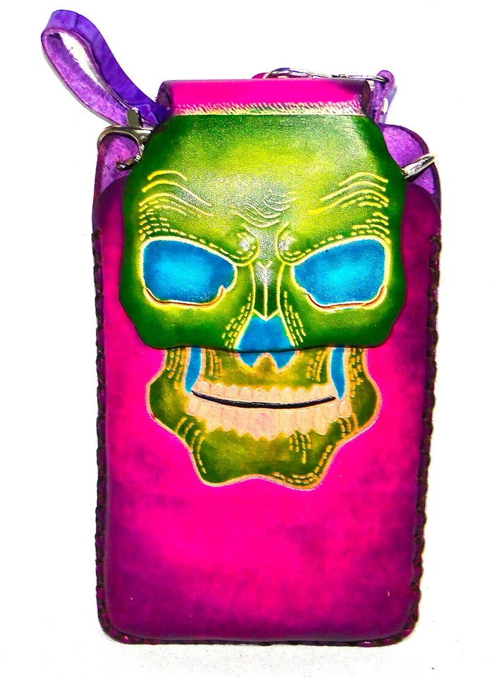 NUEVO Calavera Pirata Cuero Natural Calavera Hecho a Mano Teléfono Celular Soporte Correa Samsung Foto 1 de 1