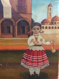 Vintage Antique Mexican Folk Art, Girl Portrait  - Picture 1 of 8