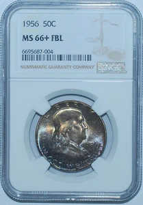 1956 NGC MS66+FBL Full Bell Lines Franklin Half Dollar Mint Set Toned - Picture 1 of 2