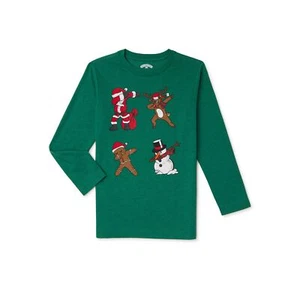 Holiday Time Boys Long Sleeve Christmas T-Shirt, Green Size XXL (18) - Picture 1 of 3