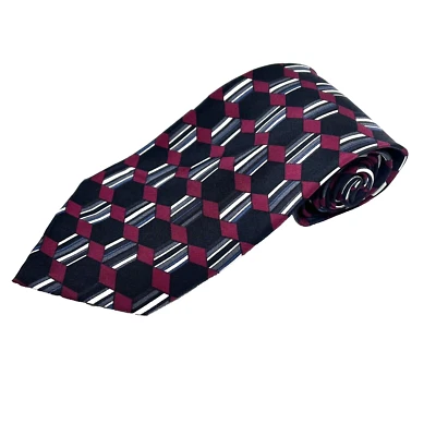 Charleston Tie Rack 100% Silk Black Burgundy Geometric Length 58” Width 3-7/8” - Image 1 of 4