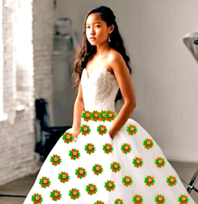 Christmas stylish fabric flower 50 red green artificial silver pearl rose - image 1 of 4