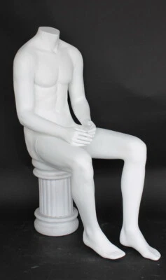 MANNEQUINS.SHOP 47 in Tall Male Headless Sitting Mannequin, Matte White Torso Form STM050WT- NEW