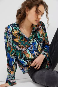 Anthropologie Maeve Masha Volnova Carmiel Button Down 0 Leopard Blouse Shirt NWT - Picture 1 of 8