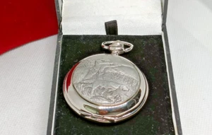 A E Williams Mens Pewter Cover Insert Hunting Scene Pocket Watch - VGC/Working - Picture 1 of 8