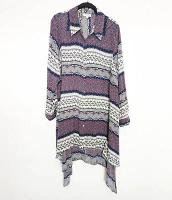 Umgee Button Up Tunic Top Womens Size L Blue Boho 4th of July American Lagenlook - Image 1 of 4