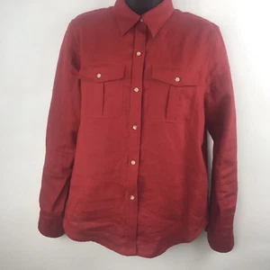 Blusa frontal con botones LAUREN RALPH LAUREN roja 100 % lino manga larga PSM - Imagen 1 de 11