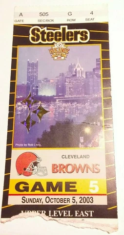 2003 Pittsburgh Steelers Cleveland Browns NFL Football Ticket Stub Cover