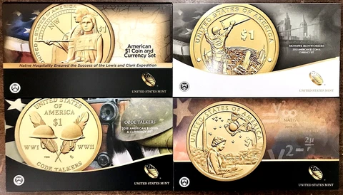 NATIVE AMERICAN DOLLAR COIN AND CURRENCY SET 4-COIN LOT 2014, 15,16 & 2019 Cover