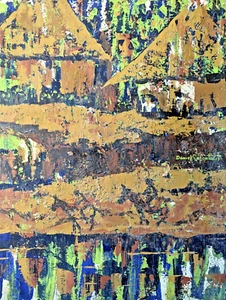 Original haitianisches Gemälde Daniel Lafontant signiert Öl/Leinwand 70er Figuren/Pferde - Bild 1 von 4