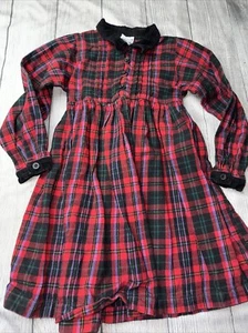 OshKosh Vintage Girls Size 6 Flannel Plaid Dress Corduroy Collar  - Picture 1 of 3