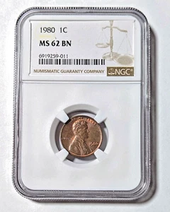 1980 1C NGC GRADE MS 62 BN - Picture 1 of 2