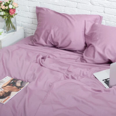 Natural Cotton Satin Duvet Cover in Violet Twin Full Queen King Custom Size - Image 1 of 3