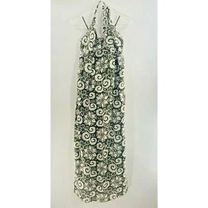 Old Navy Womens Maxi Dress Green White Floral Smocked Halter Side Zipper Tie S - Picture 1 of 11