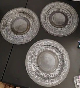 3 Vtg KIG Malaysia Pressed Glass Clear Plate 10" Diamond Dot Fleur de Lis - Picture 1 of 5