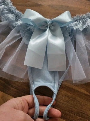 String Tanga , Panty, Höschen mit Spitze Gr. L Hellblau - Bild 1 von 4