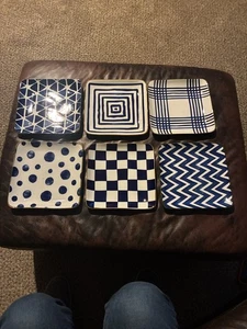 Overandback Appetizer Square Plates 6-Pack Stack for Easy Storage Blue/White - Picture 1 of 6