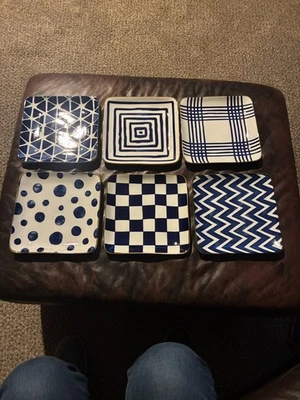 Overandback Appetizer Square Plates 6-Pack Stack for Easy Storage Blue/White - Image 1 of 4