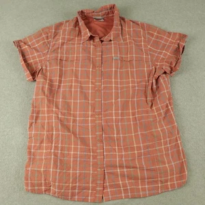 Columbia Shirt Top Womens 2X Vented Hiking Button Up Salmon Plaid Short Sleeve - Picture 1 of 7
