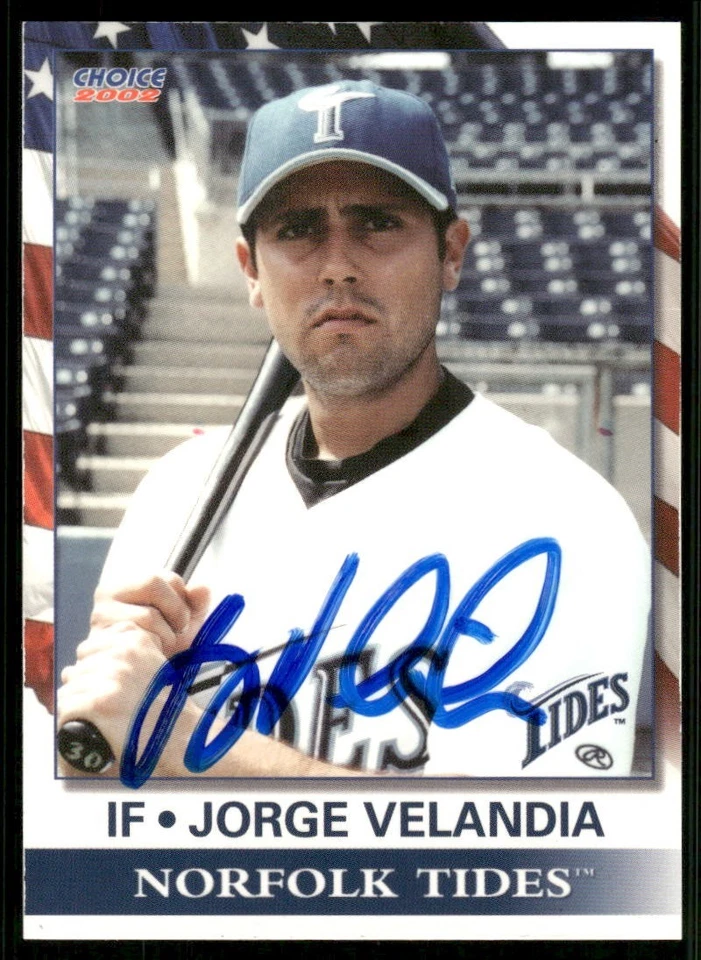 2002 Norfolk Tides JORGE VELANDIA Signed Card autograph auto A'S METS PADRES - Image 1 of 1