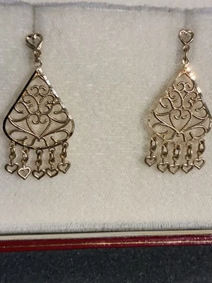 PENDIENTES COLGANTES CORAZÓN FILIGRANA ORO AMARILLO ESTAMPADO 14K LXG 1,59g Foto 1 de 4