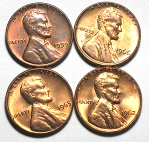 1959 1962 1965 1966 LINCOLN MEMORIAL CENT PENNY LOT - Picture 1 of 5