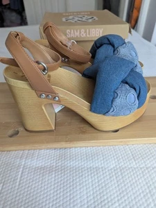 Sandalia Sam & Libby Cassandra tacón plataforma madera índigo mujer talla 8. - Imagen 1 de 12