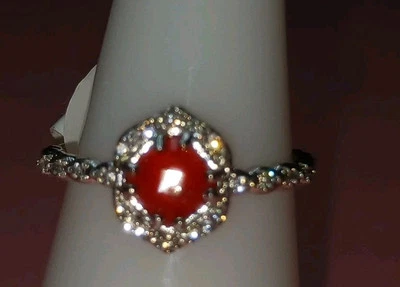 RBP3429 Talla 7 Cuarzo Rojo Genuino Sobre Chapado en Rodio. Foto 1 de 3