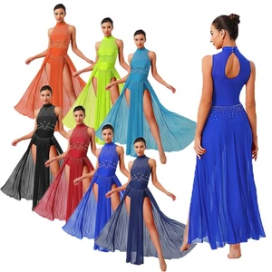 Womens Dresses Ballroom Dancewear Latin Dress Back Glittery Training Dance - Picture 1 of 95