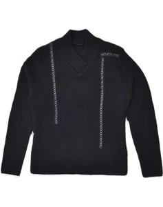 VINTAGE Womens V-Neck Jumper Sweater UK 16 Large Black Acrylic RH08 - Picture 1 of 3