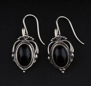 GEORG JENSEN Sterling Silver Earrings / Hooks of The Year 2017 with Onyx. NEW! - Picture 1 of 6