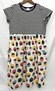 240223 Girls 150 cm US 12 HANNA ANDERSSON Stripes Strawberry S/S Knit Dress EUC  - Picture 1 of 3