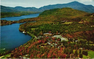 Lake Mirror Lake Placid New York NY Luftaufnahme Chrom Postkarte 1964 - Bild 1 von 2
