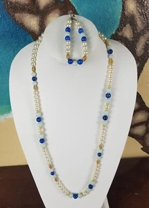 Vintage Fashion Jewelry Set (Necklace (15in) Bracelet & Clip-On Earrings) - Imagen 1 de 6